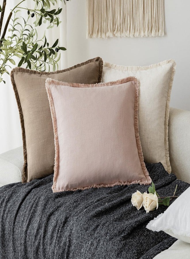 Foindtower Decorative Linen Fringe Throw Pillow Covers Cozy Boho Farmhouse Cushion Cover with Tassels Soft Accent Pillowcase for Chair Sofa Bed Living Room Home Decor, 20×20 Inch, 1PC,Light Pink - Image 5